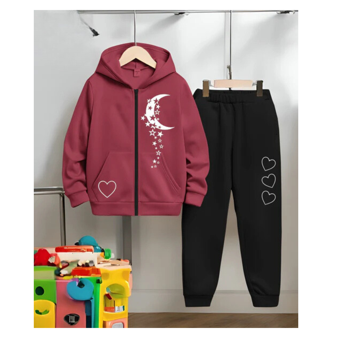 Moon Zipper Hoodie Set for Kids