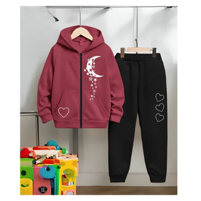 Moon Zipper Hoodie Set for Kids