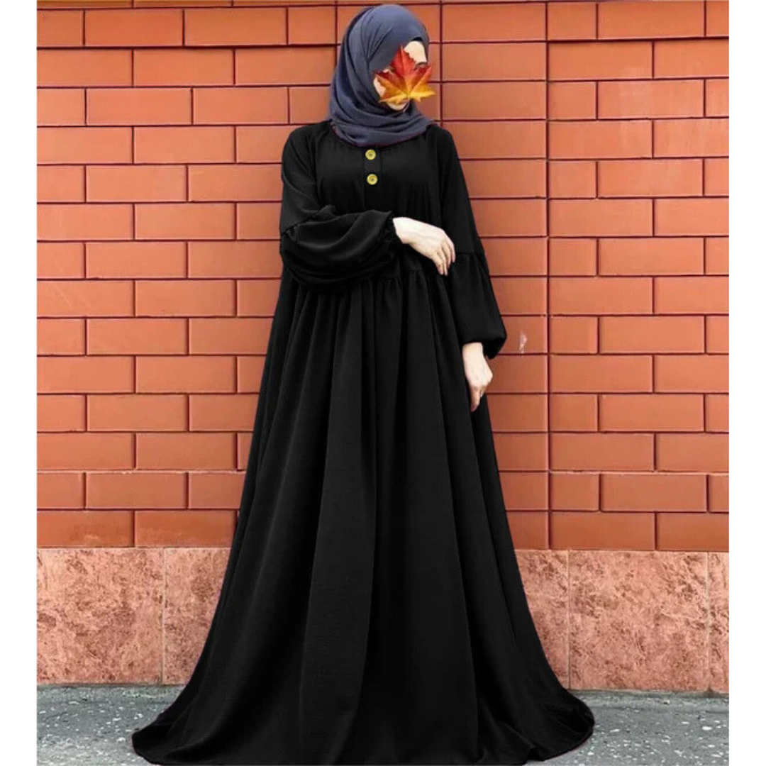 Black Marble Button Only Abaya