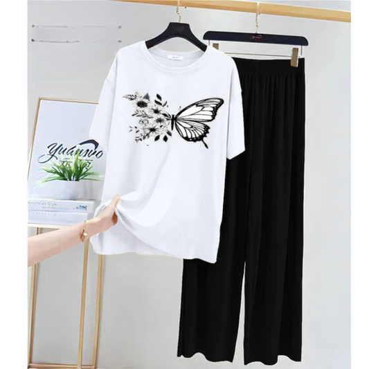 Elegant Butterfly Printed Jersey Night Suit