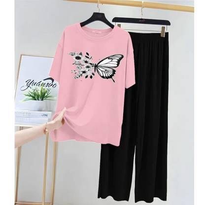 Elegant Butterfly Printed Jersey Night Suit