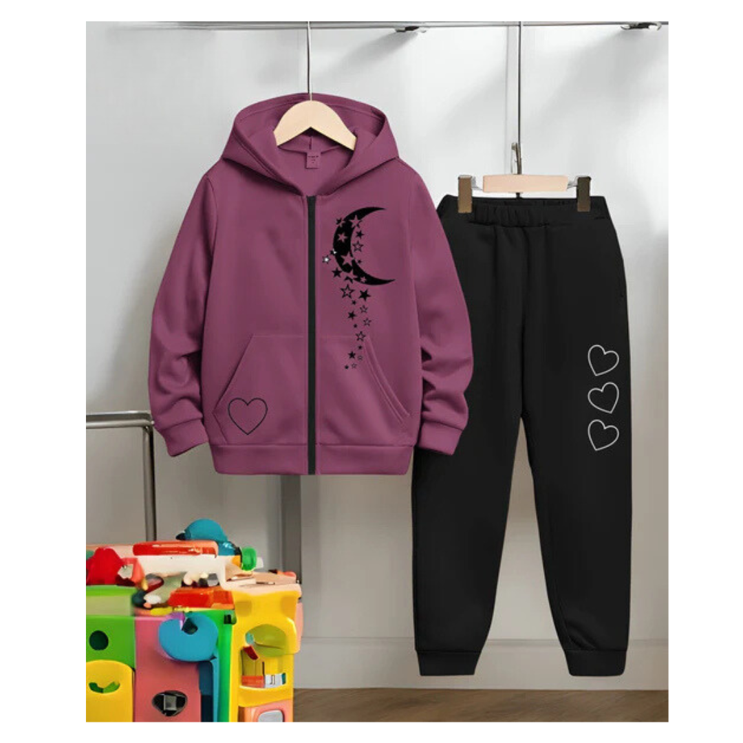 Moon Zipper Hoodie Set for Kids