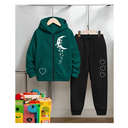 Moon Zipper Hoodie Set for Kids