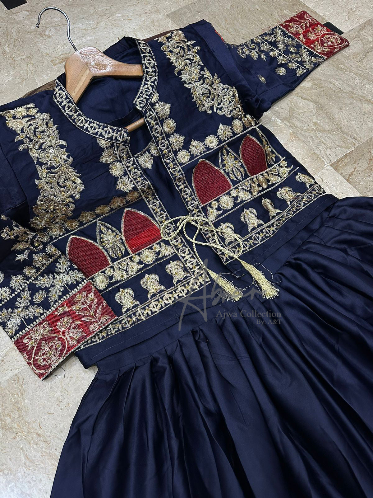 Ajwa Collection by A&T: Handwork Nug Stone Embroidered Koti and Maxi Set