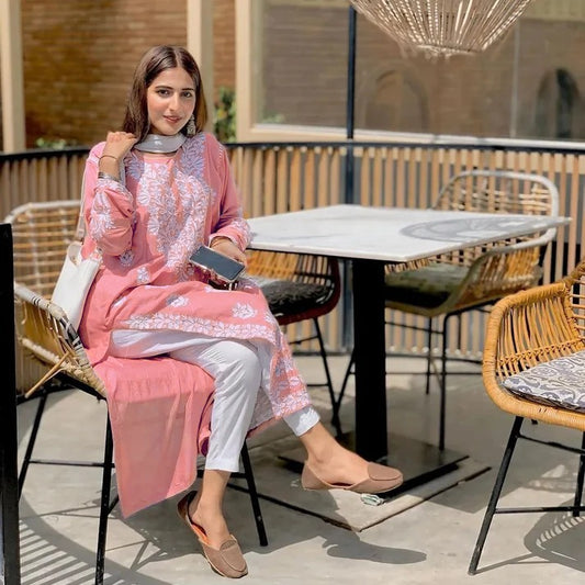 Soft Linen Embroidered Long Kurti