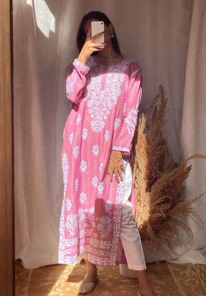 Soft Linen Embroidered Long Kurti