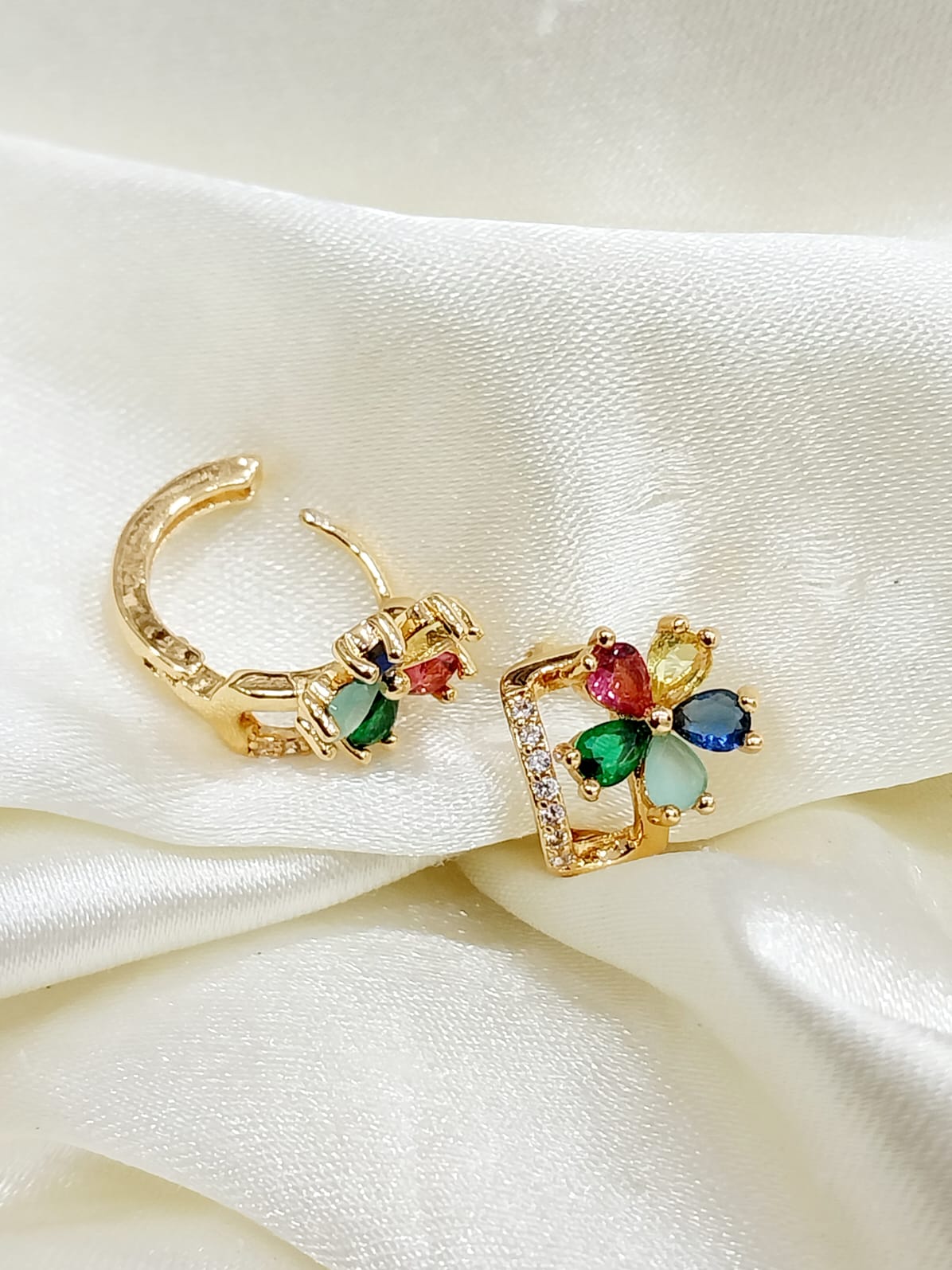 Colorful Gemstone Hoop Earrings