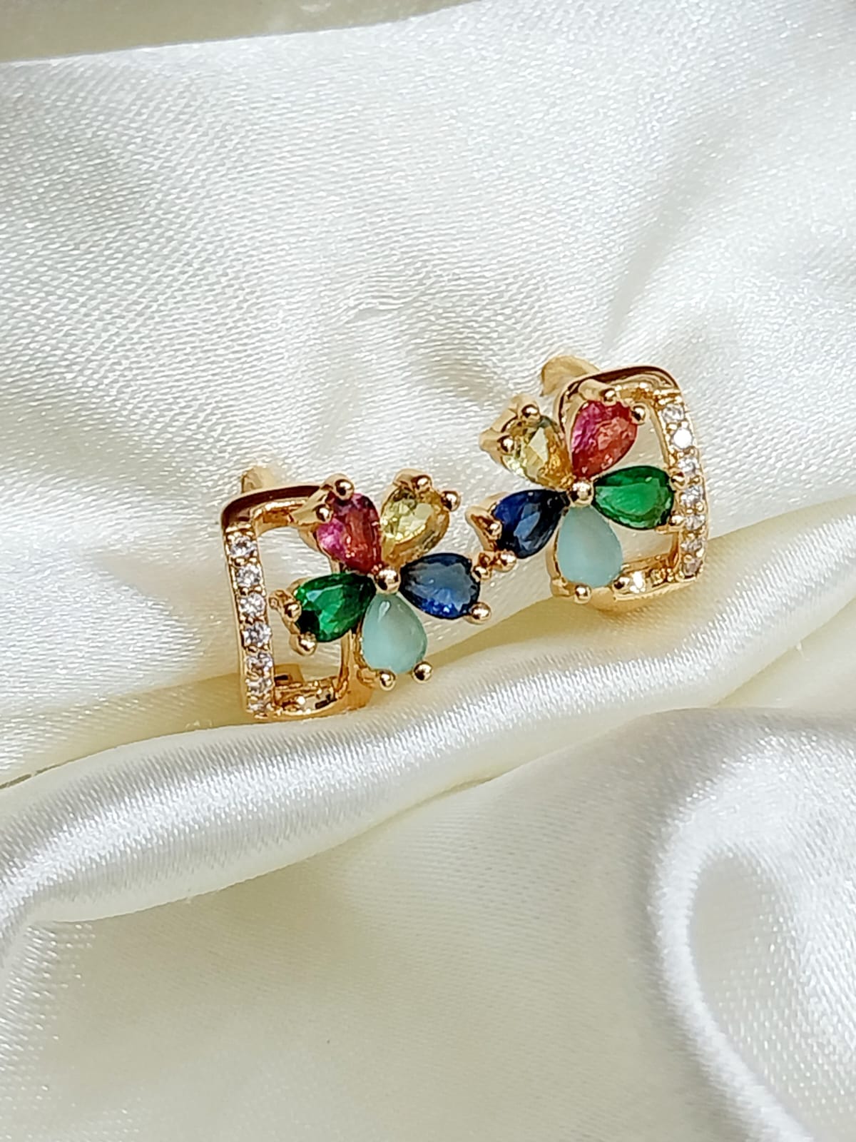 Colorful Gemstone Hoop Earrings