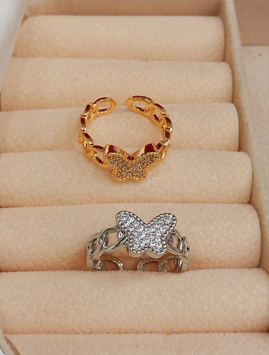 Gold and Silver Butterfly Statement Rings