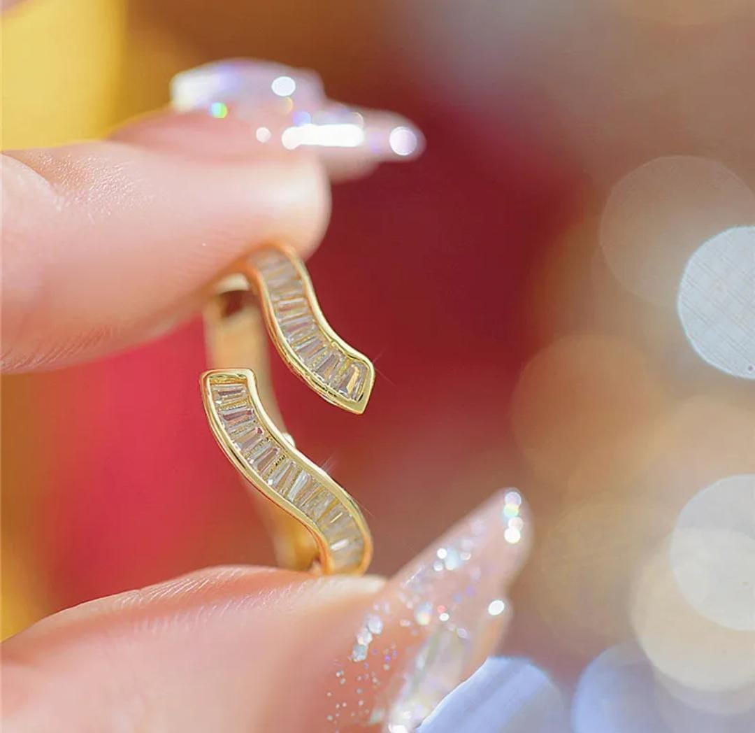 Gold-Tone Open Ring with Baguette Crystals