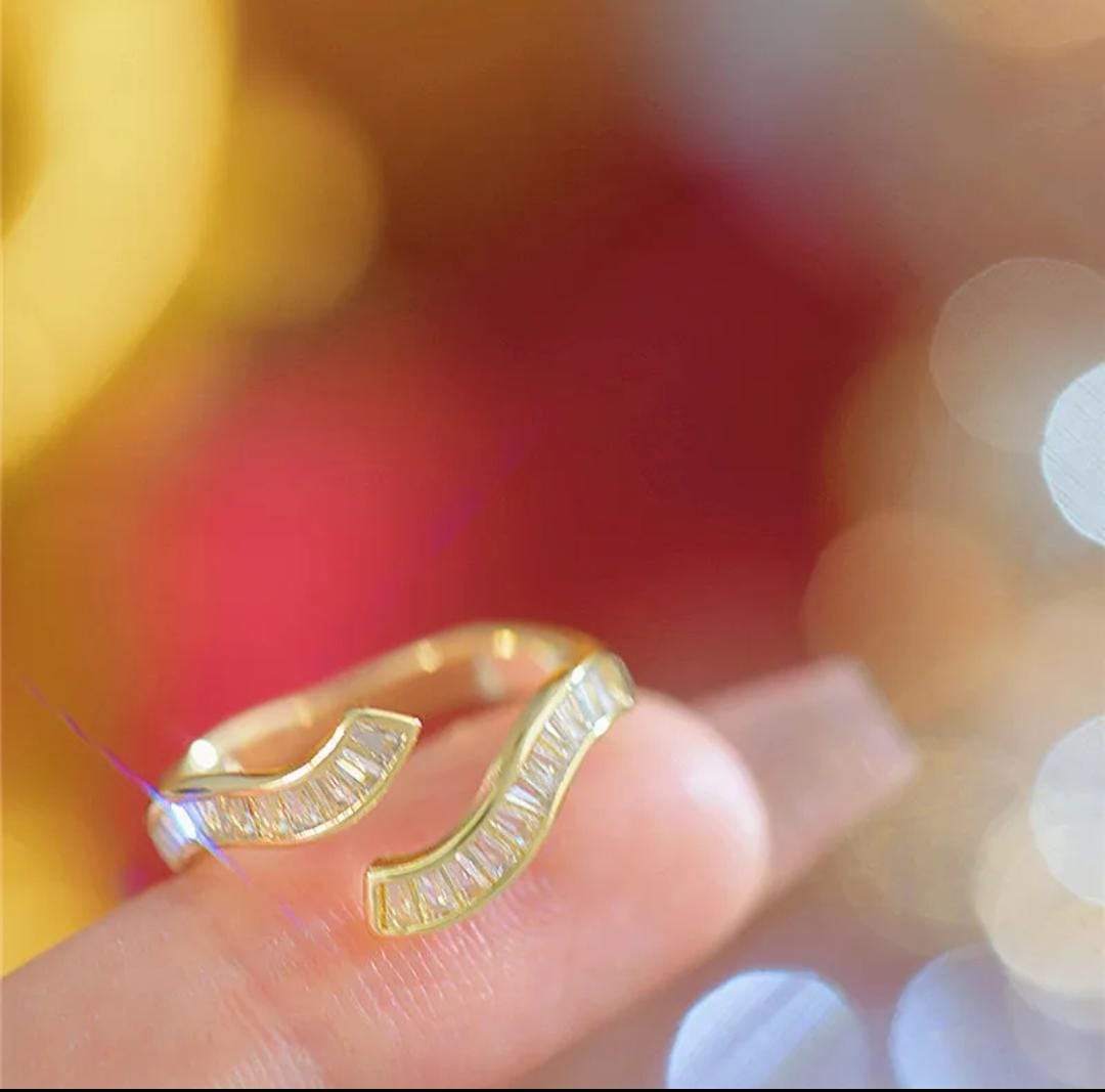 Gold-Tone Open Ring with Baguette Crystals