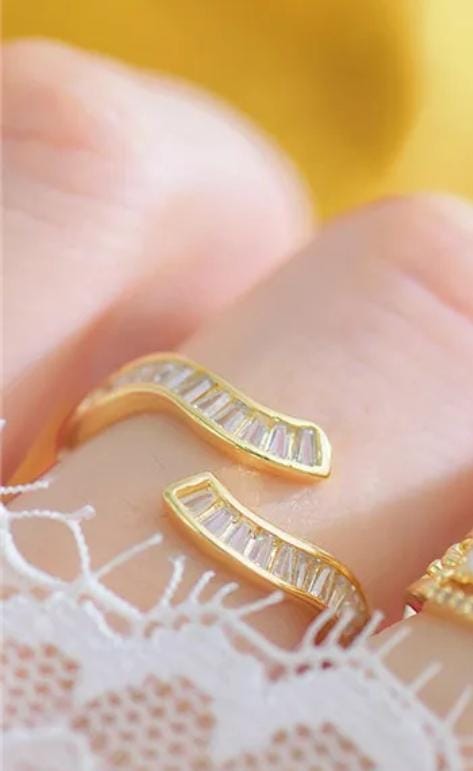 Gold-Tone Open Ring with Baguette Crystals