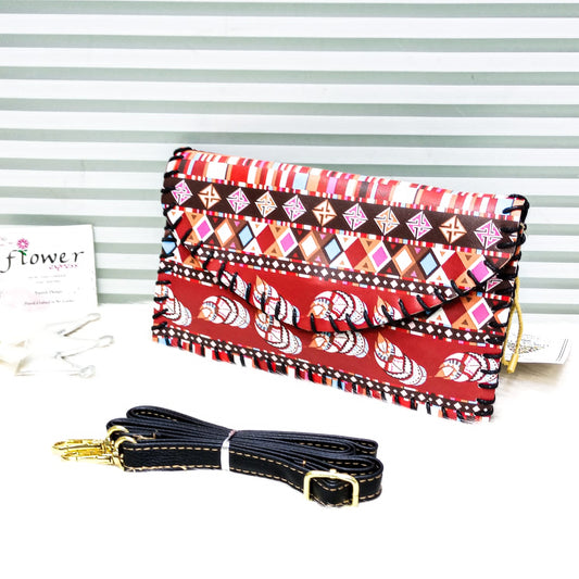 Elegant Handmade Ethnic Print Clutch with Premium PU Leather