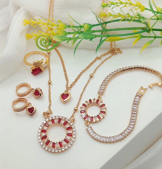 Gold and Ruby Heart Jewelry Set