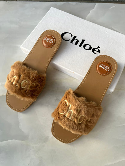 Chloé Fur Slide Flats