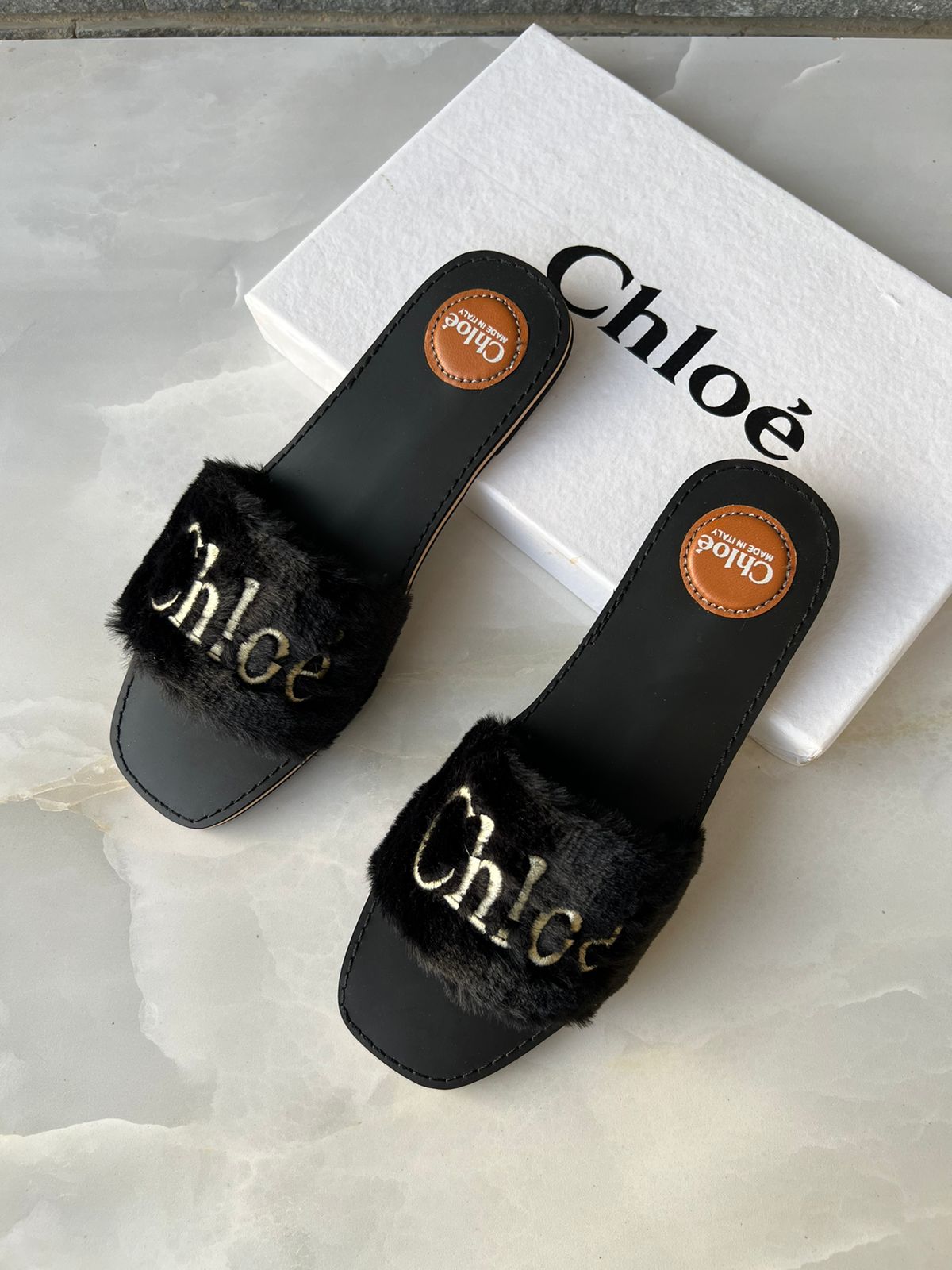 Chloé Fur Slide Flats