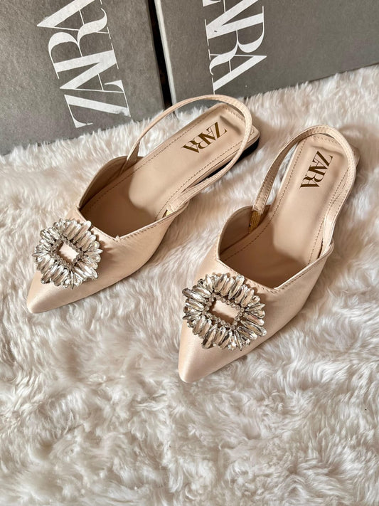 Zara Embellished Slingback Flat Pumps