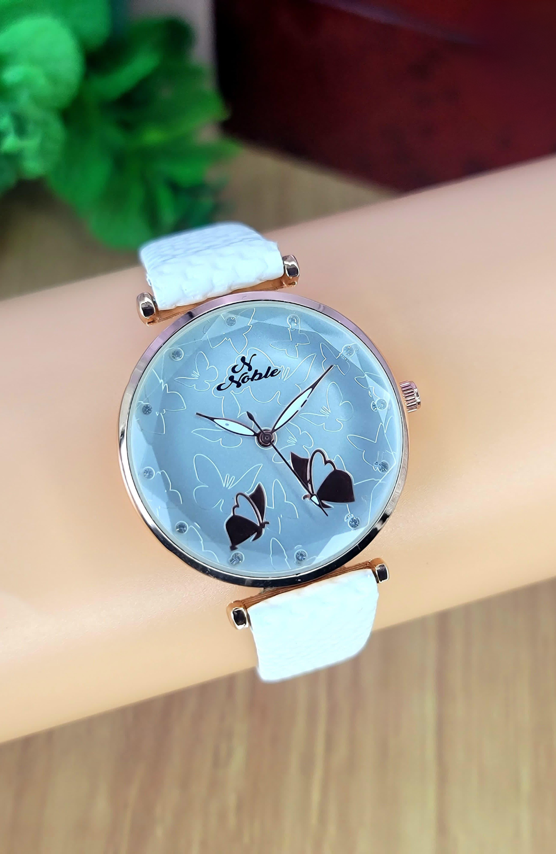 White Noble Ladies Butterfly Watch