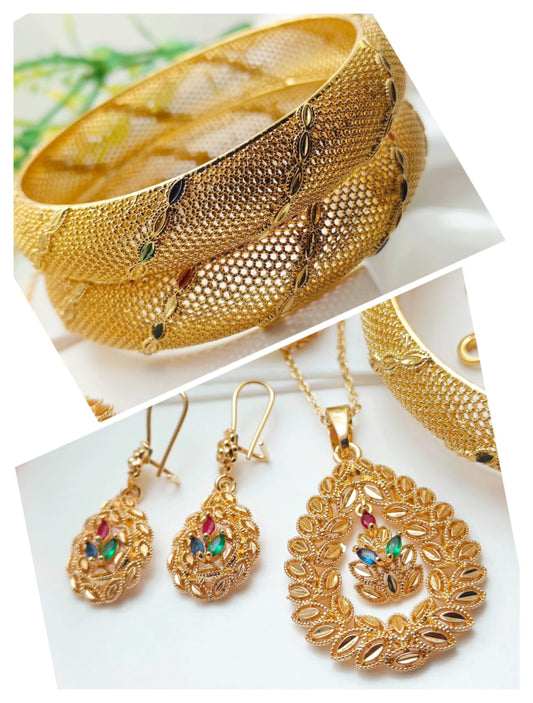 Vibrant Gold Jewelry Set with Gemstone