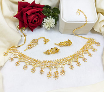 Elegant Bridal Choker Necklace Set with Earrings and Maang Tikka