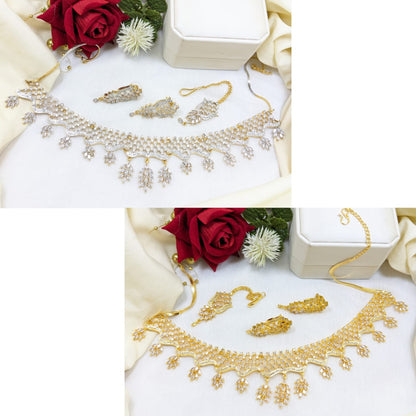 Elegant Bridal Choker Necklace Set with Earrings and Maang Tikka