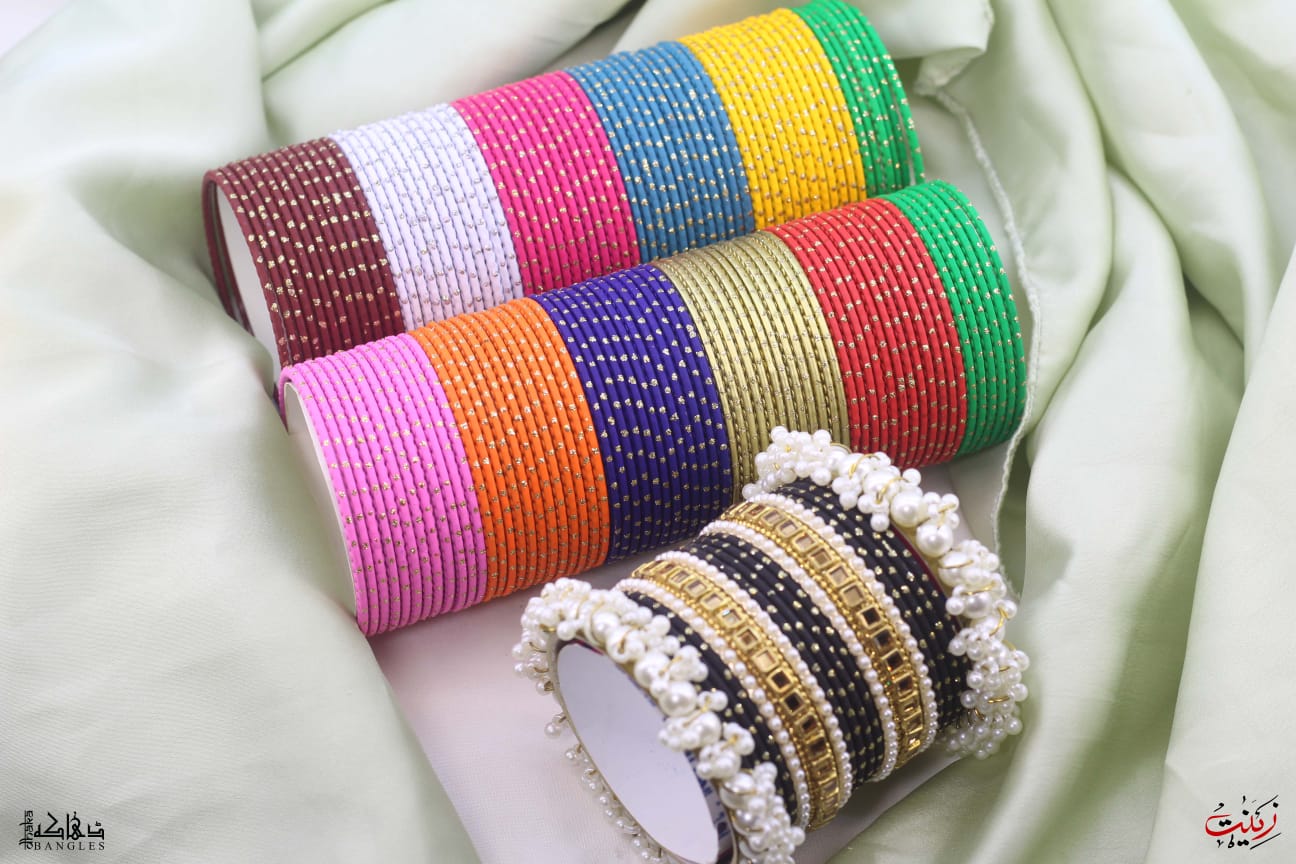 Traditional Multi-Color Bangle Set with Pearl and Gold Accents