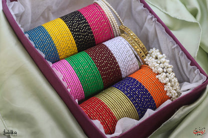 Traditional Multi-Color Bangle Set with Pearl and Gold Accents