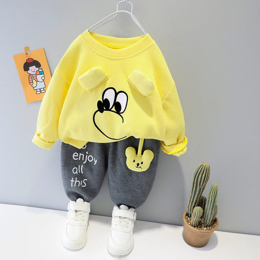 3D Ear Bear Face Kids Tracksuit - Sweatshirt & Pant Set