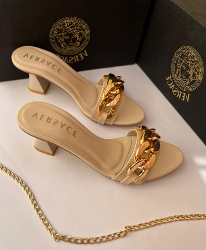 Versace Leather Mules with Gold Chain