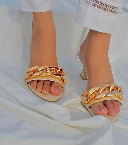 Versace Leather Mules with Gold Chain