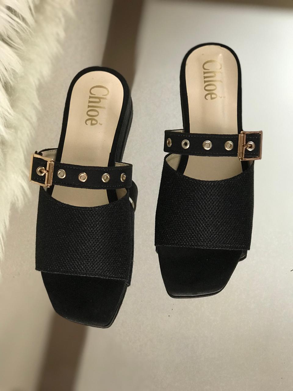 Chloé Classic Black Fur Sandals