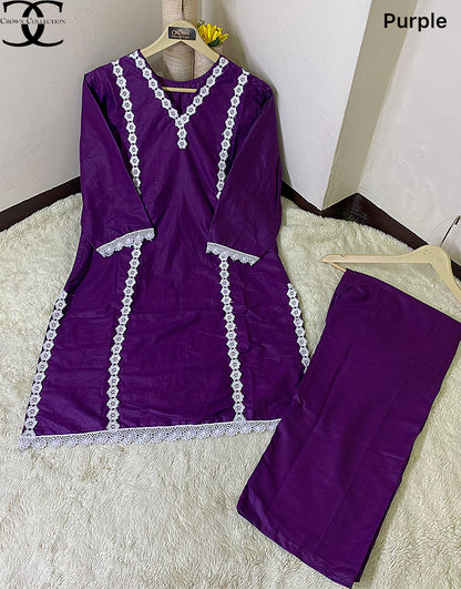 Purple Decent Style Cotton 2-Piece Set